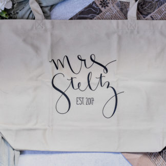 Custom Last Name Large Tote Bag - 100% Organic Cotton